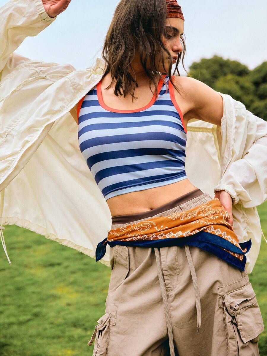 Medorelle Women Striped Cropped Sleeveless Casual Tank Top - Multicolor - View 1