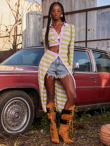 NYA SZN Dress Long Sleeve Polo Detail Fitted Bodycon Collared Easter St. Patricks Day Brunch Casual Everyday Going Out Party Special Occasion Travel Vacation Office Siren Western Country Date Night Elegant Luxury Business Casual Event Everyday Wedding Brunch Office Gyaru Street Style Spring Summer Statement Carnival Bridal Shower Outfits For Women - Multicolor - View 3