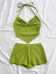 Soleia 春夏新款休闲度假西部海滩婚礼宾客服装毕业早午餐套装圣帕特里克节春假复活节音乐节优雅波西米亚热带风情绿色吊带背心女两件套 - 綠色 - 查看 4