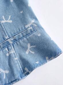 SHEIN MOD 女士V领无袖前扣蝴蝶结扎染牛仔夏季时尚套装 - 淺色水洗藍 - 查看 6