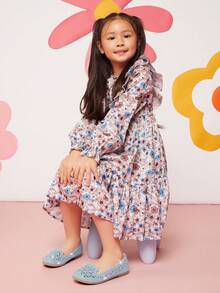 Mini mi 女童圆头全镶钻花朵镂空蓝色乐福平底鞋——优雅闪亮，是特殊场合的完美之选 - 淺藍色 - 查看 7