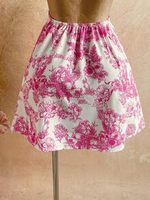 Soleia Women's Romantic Floral Print Puff Sleeve Draped Neck Backless Tie Waist A-Line Mini Princess Dress For Vacation Floral Dress Flower Dress Pink Floral Dress Cottagecore Dress Kawaii Dress Orchid Dress Vintage Clothes - Multicolor - View 8