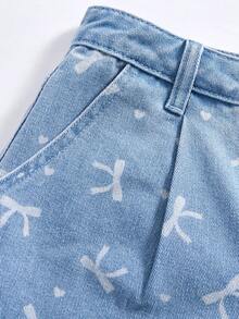 SHEIN MOD 女士V领无袖前扣蝴蝶结扎染牛仔夏季时尚套装 - 淺色水洗藍 - 查看 3