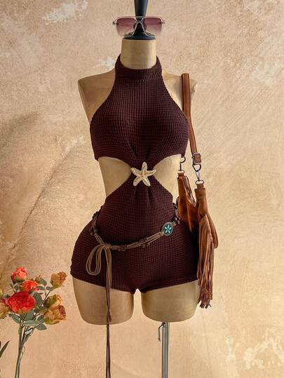 Soleia Ny semesterklänning med halterneck och ihålig bodycon och volang, bohemisk, bohemisk, semester, höstkläder för kvinnor, vintage, högtid