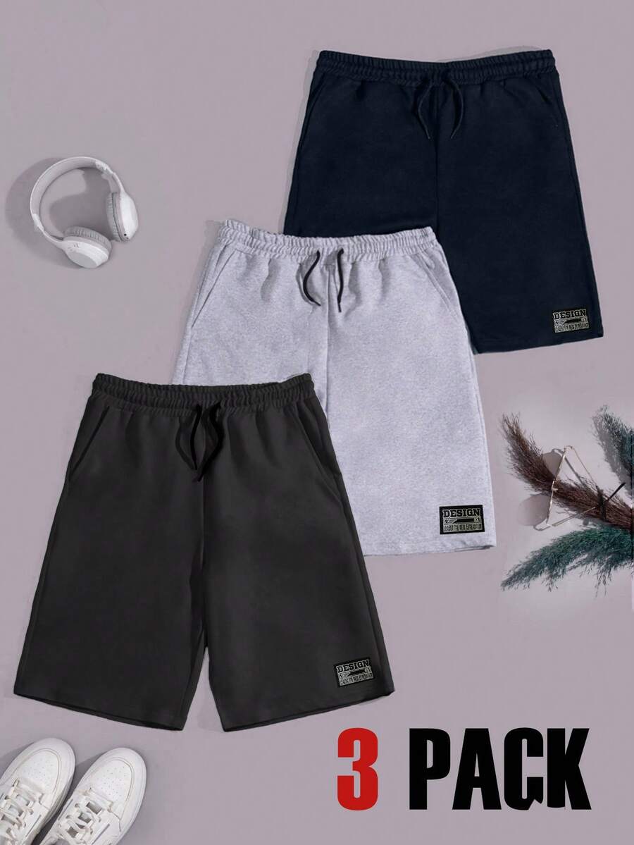 RueChic Men 3pcs Pack Drawstring Label Detailed Regular Shorts - Multicolor - View 1