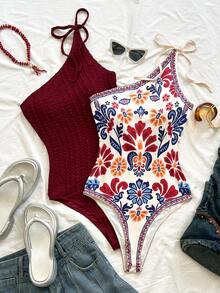 Soleia Women's Vacation Sleeveless Tie-Front Bodysuit - Multicolor - View 1