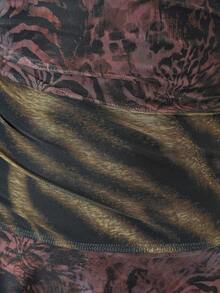 Jeanoix Retro Y2K Sexy Daring Avant-Garde Grunge Teenage Music Festival Casual Vacation Date Street Gathering Tiger Floral Print Halter Sleeveless Bodycon Ruched Mini Dress, Spring/Summer/Autumn - Multicolor - View 8