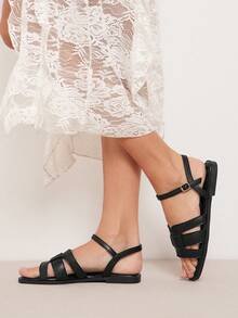 SHUZIA Sandal đế bằng kiểu dáng thường ngày, thoải mái, có quai chéo, dành cho nữ. - màu đen - Xem 2