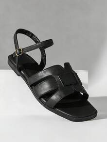 SHUZIA Sandal đế bằng kiểu dáng thường ngày, thoải mái, có quai chéo, dành cho nữ. - màu đen - Xem 3