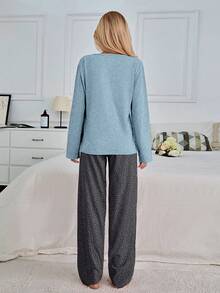 EURMUSE 100% Cotton 2Pcs Eye&Heart Printed PJ Set - Baby Blue - View 2