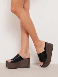 SHUZIA Sandal đế xuồng cao, kiểu dáng tối giản dành cho nữ, một quai. - màu đen - Xem 2