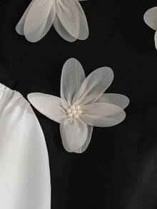 Girls' Elegant Black & White Sleeveless Dress,3D Floral Decor Round Neck Pleated Skirt,Summer Cute Modest Wedding Princess Style For Daily Wear - Black and White - View 6