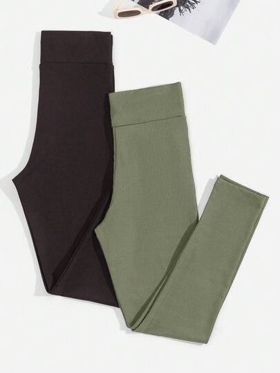 EURMUSE Women's Solid Color Casual High Stretch Versatile Leggings Multipack