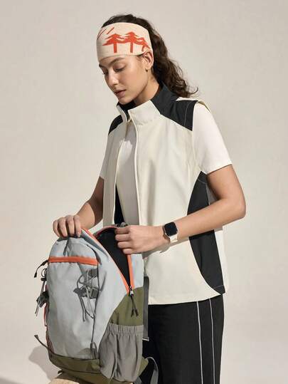 Exploreva 女士休闲日常撞色拉链立领户外背心外套