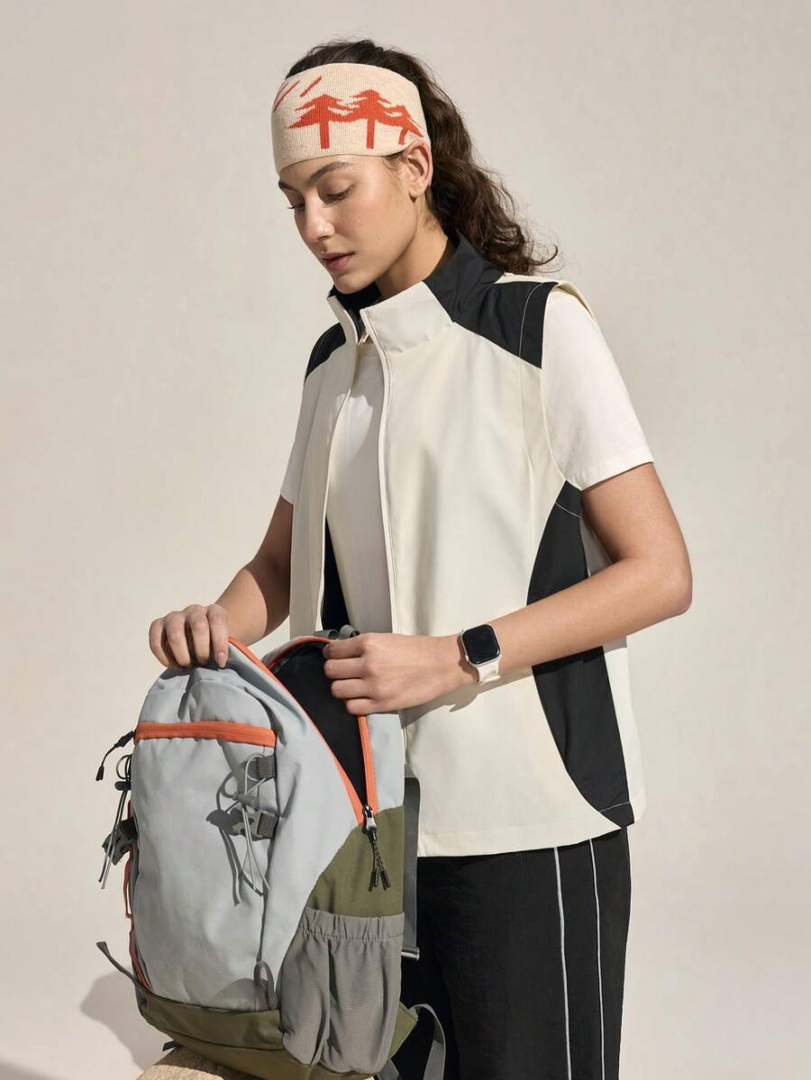 Exploreva Exploreva 女士休闲日常撞色拉链立领户外背心外套 - 白色 - 查看 1
