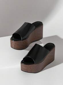 SHUZIA Sandal đế xuồng cao, kiểu dáng tối giản dành cho nữ, một quai. - màu đen - Xem 5