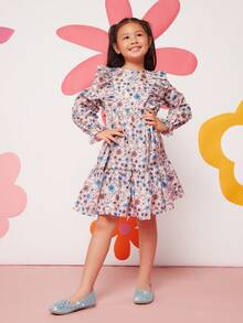 Mini mi 女童圆头全镶钻花朵镂空蓝色乐福平底鞋——优雅闪亮，是特殊场合的完美之选 - 淺藍色 - 查看 6