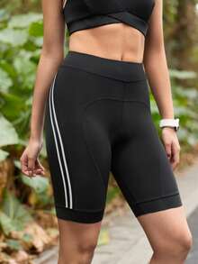 SHEIN Sports Women's New Outdoor Sports Black Reflective Anti-Slip Shock-Absorbing Slimming Cycling Pants - Black - View 3