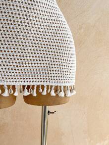 Soleia 女士休闲、度假、西部风、海滩婚礼宾客、毕业典礼、早午餐、圣帕特里克节、春假、复活节、音乐节优雅波西米亚热带流苏亮片毛衣迷你连衣裙 - 米色 - 查看 4