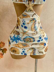 Soleia Rochie mini nouă pentru femei, de vară, cu imprimeu floral și mărgele, cu imprimeu floral, potrivită pentru întâlniri, stil boem, boho, vacanță, toamnă, vintage, sărbătoare - Multicolor - Vizualizare 8