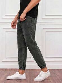 RueChic Men Slant Pocket Jogger Jeans - Black - View 4