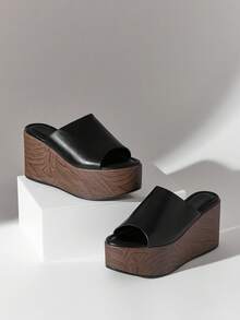 SHUZIA Sandal đế xuồng cao, kiểu dáng tối giản dành cho nữ, một quai. - màu đen - Xem 4