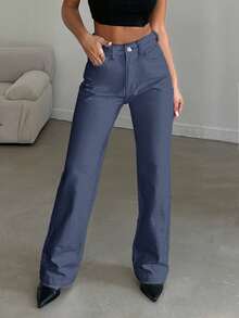 EURMUSE Women's High Waist Pockets Straight Loose Casual Versatile Jeans - Light Wash - View 3