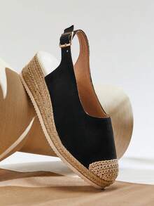 Solezae Women Elegant Sling-Back Espadrille Wedges - Black - View 6