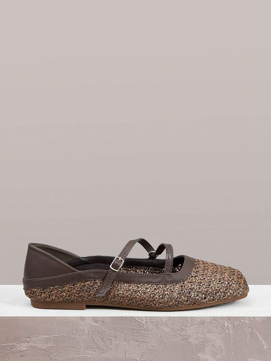 Styleloop Damen Schuhe Urlaubsstil Gewebte Schuhe Nudel Gürtel Damen Flache Schuhe Urlaubsstil Tragen BOHO Tragen Amerikanischer Retro Stil Bohemien Stil Western Stil Musik Festival Tragen Party Tragen Flache Damen Schuhe - Kaffeebraun - Übersicht 1