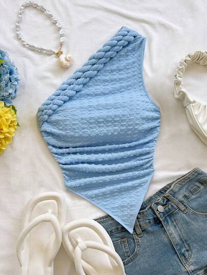 Soleia 新款夏季女士不对称下摆不对称领口扭结针织上衣，绿色，优雅女士衬衫，适合海滩度假、波西米亚风、波西米亚风、度假、秋季、复古风、节日、情人节、圣诞节、百搭、音乐节、通勤等场合。