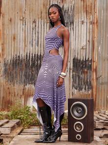 NYA SZN Dress Cutout Sleeveless Hankerchief Hem High Low Tank Top Racer Back Easter St. Patricks Day Brunch Casual Everyday Going Out Party Special Occasion Travel Vacation Office Siren Western Country Date Night Elegant Luxury Polka Dot Outfits For Women - Multicolor - View 6