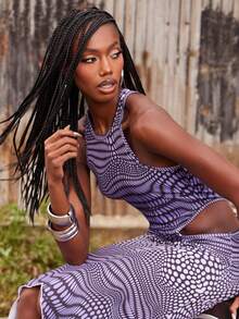 NYA SZN Dress Cutout Sleeveless Hankerchief Hem High Low Tank Top Racer Back Easter St. Patricks Day Brunch Casual Everyday Going Out Party Special Occasion Travel Vacation Office Siren Western Country Date Night Elegant Luxury Polka Dot Outfits For Women - Multicolor - View 3