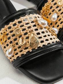 SHUZIA Women Braided Comfort Chic Everyday Beach Vacation PU Raffia Flat Sandals - Black - View 9