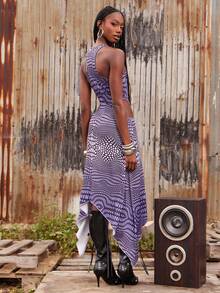 NYA SZN Dress Cutout Sleeveless Hankerchief Hem High Low Tank Top Racer Back Easter St. Patricks Day Brunch Casual Everyday Going Out Party Special Occasion Travel Vacation Office Siren Western Country Date Night Elegant Luxury Polka Dot Outfits For Women - Multicolor - View 2