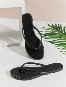 SHUZIA Women's Round Toe T Strap Thong Poolside Flip Flop Sandals - Black - View 6