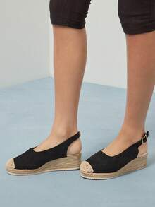 Solezae Women Elegant Sling-Back Espadrille Wedges - Black - View 3