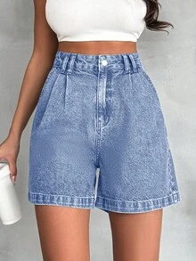EURMUSE 100% Baumwolle High Waist Hose mit Vintage-Waschung und Details - Helle Waschung - Übersicht 7
