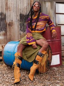 NYA SZN Top Long Sleeve Mini Flare Scoop Neck Cropped Loose Knit Knitwear Orange Purple St. Patrick's Day Easter Spring Summer Boho Beach Vacation Travel Event Party Festival Outfits For Women - Multicolor - View 3