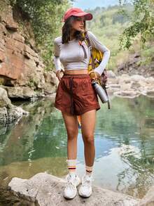 WanderVale 锈红色抽绳松紧腰女士户外短裤 - 彩色 - 查看 6