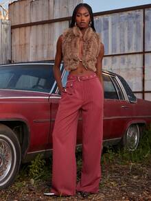 NYA SZN 阔腿裤配工装腰带 - 紅色 - 查看 2