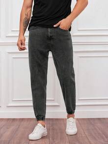 RueChic Men Slant Pocket Jogger Jeans - Black - View 1