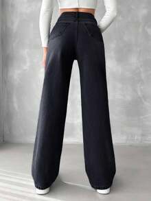 EURMUSE 100%Cotton High Waist Straight Leg Jeans - Dark Grey - View 2