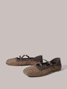 Styleloop Damen Schuhe Urlaubsstil Gewebte Schuhe Nudel Gürtel Damen Flache Schuhe Urlaubsstil Tragen BOHO Tragen Amerikanischer Retro Stil Bohemien Stil Western Stil Musik Festival Tragen Party Tragen Flache Damen Schuhe - Kaffeebraun - Übersicht 3