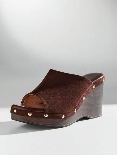 Solezae Women's Fashionable Comfortable Platform Suede Peep Toe Slip-On Clog Sandals