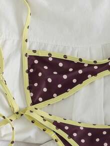 Swim Mod 女童双面波点比基尼套装，甜美复古两件式泳衣，适合海滩度假 - 棕色 - 查看 4