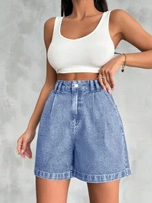 EURMUSE 100% Baumwolle High Waist Hose mit Vintage-Waschung und Details - Helle Waschung - Übersicht 6