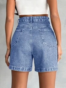 EURMUSE 100% Baumwolle High Waist Hose mit Vintage-Waschung und Details - Helle Waschung - Übersicht 2