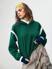 Medorelle Women's Casual Hooded Loose Long Sweatshirt - Green - View 5