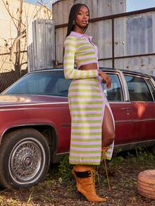 NYA SZN Dress Long Sleeve Polo Detail Fitted Bodycon Collared Easter St. Patricks Day Brunch Casual Everyday Going Out Party Special Occasion Travel Vacation Office Siren Western Country Date Night Elegant Luxury Business Casual Event Everyday Wedding Brunch Office Gyaru Street Style Spring Summer Statement Carnival Bridal Shower Outfits For Women - Multicolor - View 4