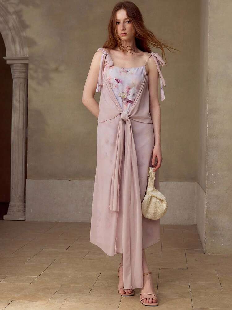 WOMEN'S PRINTED MID-LENGTH DRESS WITH STRUCTURAL DESIGN, SPRING/SUMMER